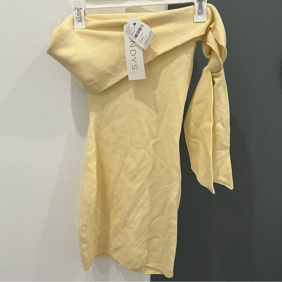 NWT SNDYS Mini Dress Butter Yellow Knit Jaymes Off Shoulder size XXS - Picture 3 of 6